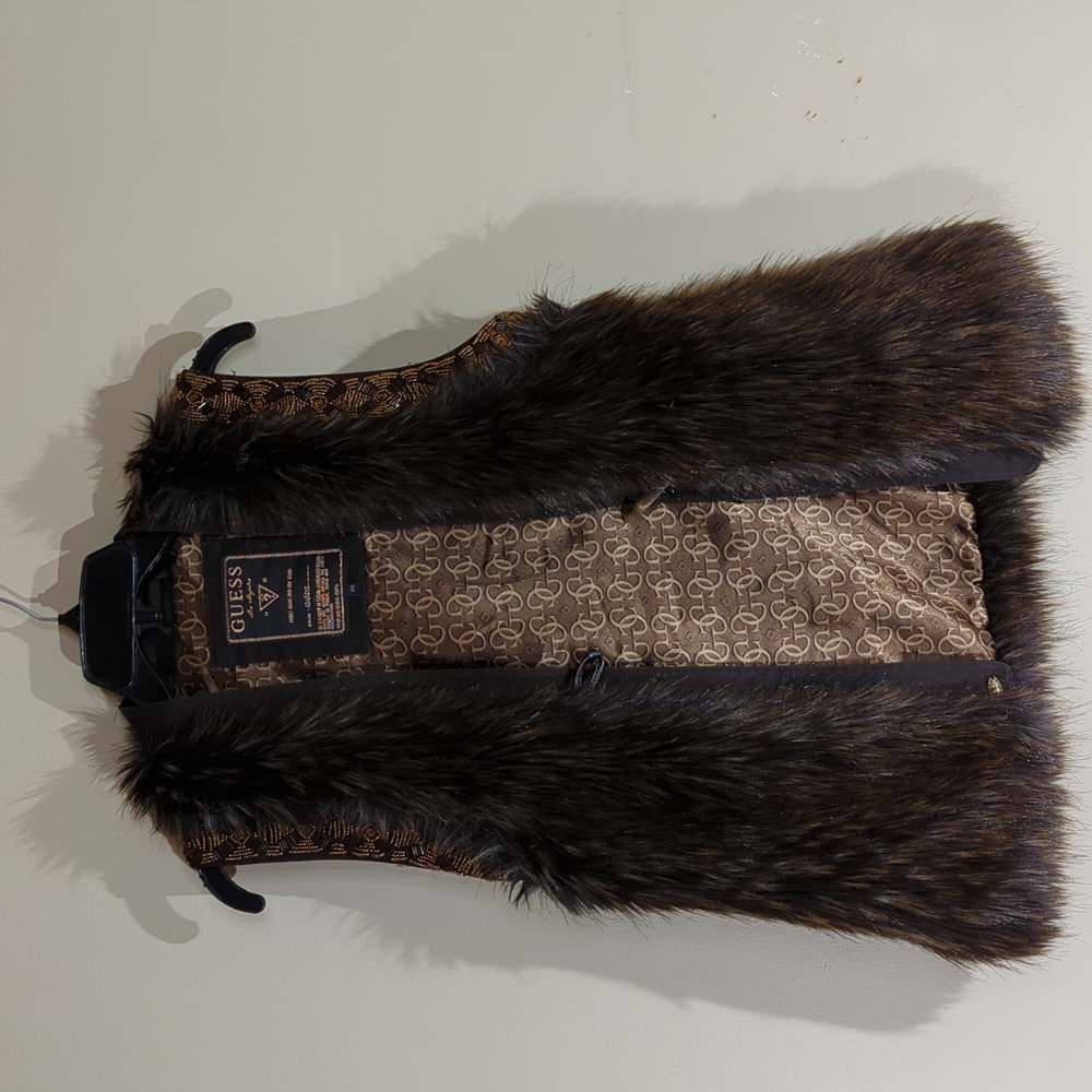 Guess Los Angeles Women Faux Fur Brown Vest